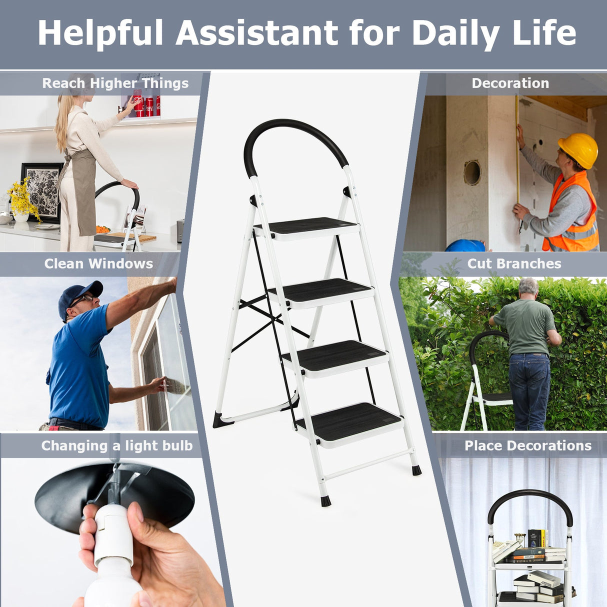 Escalera Plegable de 4 Peldaños con Plataforma Antideslizante y Capacidad de 150 kg