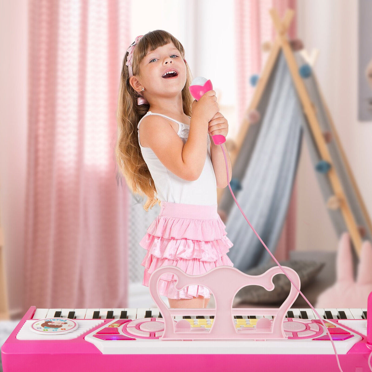 Teclado de piano de 49 teclas para niños de 3+ años - Rosa