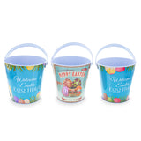 Set of 3 Easter Egg Hunt Buckets Metal Tin Pails with Handles Candy Gifts and Decor