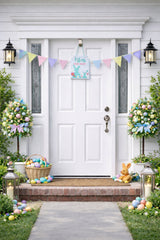 Easter Bunny Hanging Wall Sign With Pastel Florals Decor 11.5 Inches Tall