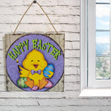 Happy Easter Chick Decorative Wall Plaque with Painted Egg Accents 10 Inches Tall