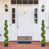 Pre-Lit Artificial Boxwood Spiral Topiary Tree Set of 2 with 100 LED Lights