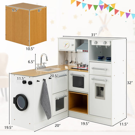 Juego de cocina infantil de madera de 2 piezas con luz y sonido