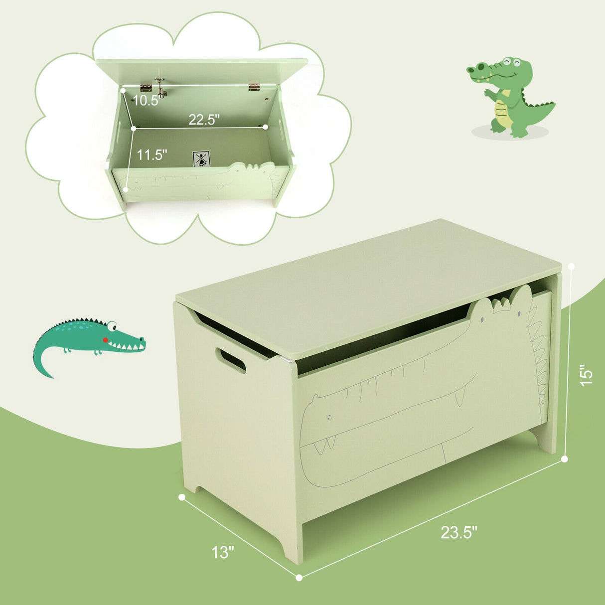 Caja de juguetes de madera para niños con bisagra de seguridad