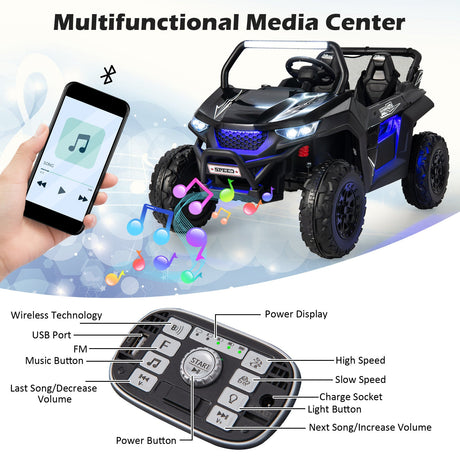 UTV de 12 V para niños de 2 asientos con función de arranque lento y música
