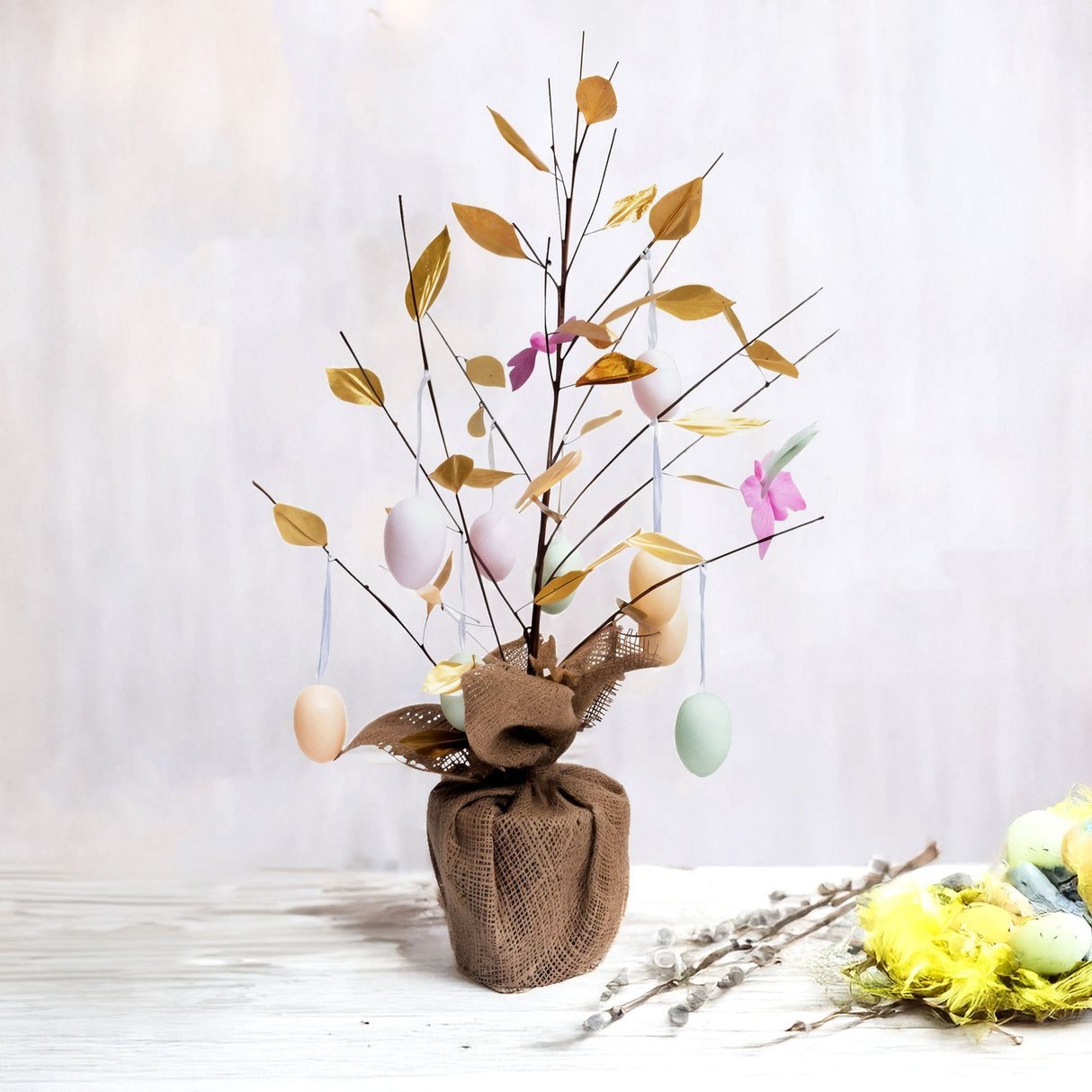 Easter Egg Branch Tree Centerpiece Tabletop Decoration with Butterflies 24 Inches Tall