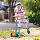 Patinete de juguete para niños, plegable y ajustable, con ruedas LED que se iluminan, bocina y 4 fundas de emojis