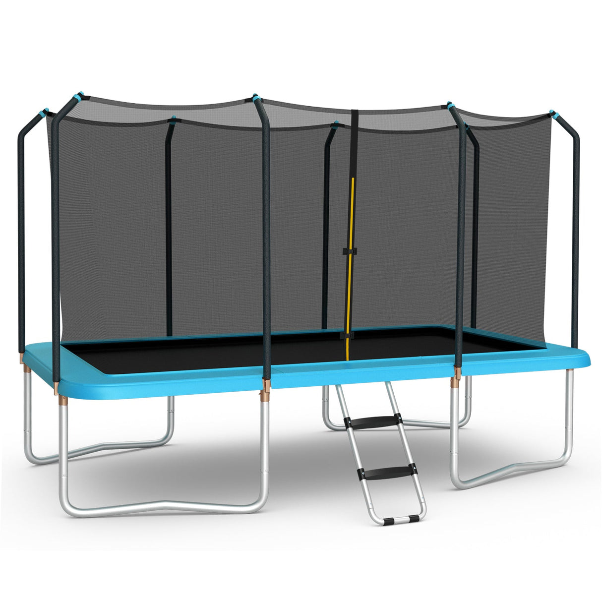 Cama elástica rectangular recreativa de 8 x 14 pies con red de seguridad y escalera