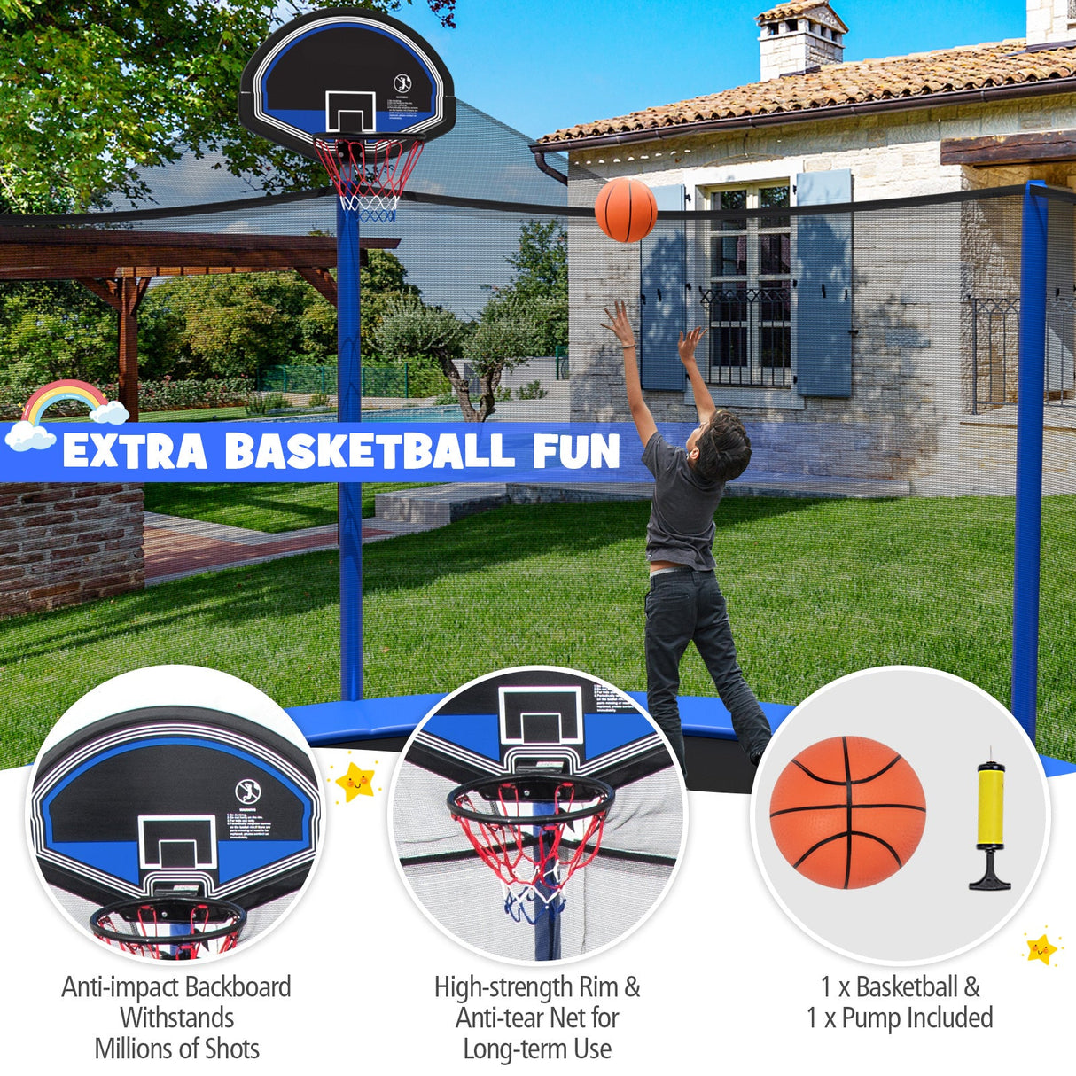 Trampolín Recreativo Exterior de 12/14/15/16 Pies con Red de Seguridad - 14 pies