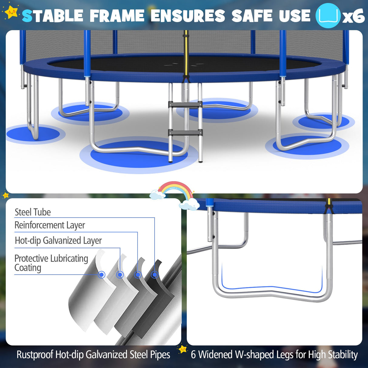 Trampolín Recreativo Exterior de 12/14/15/16 Pies con Red de Seguridad - 14 pies