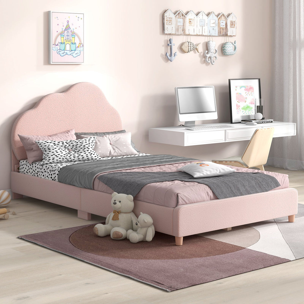 Estructura de Cama Individual con Cabecero Ajustable en Altura y Resistentes Láminas de Madera