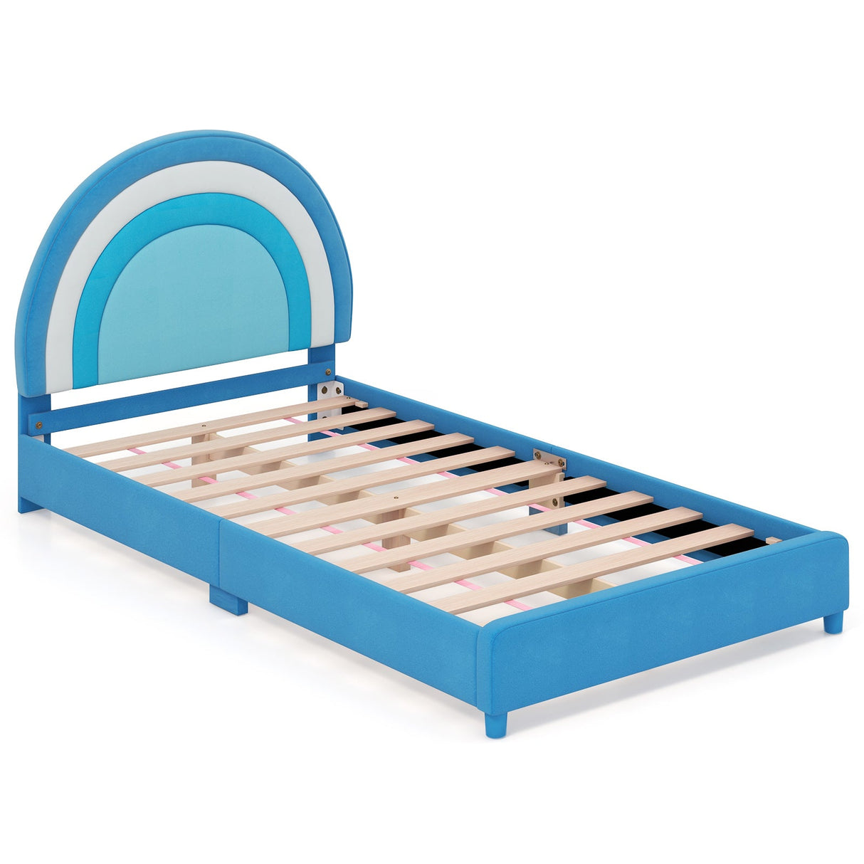 Estructura de Cama Individual con Cabecero Ajustable en Altura y Resistentes Láminas de Madera
