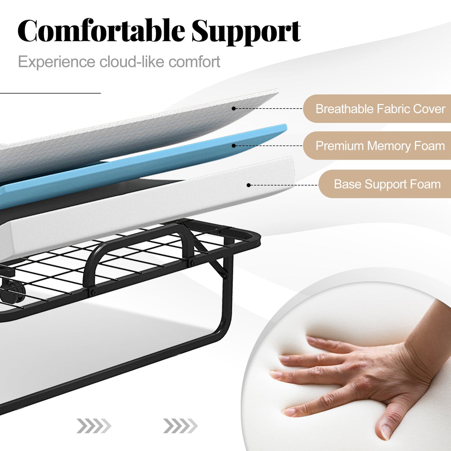 Cot Size Folding Bed with Memory Foam Mattress and Pillow