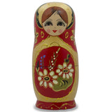 Set of 5 White Flowers on Red Nesting Dolls 6.5 Inches