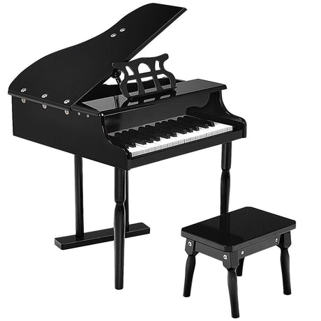 Teclado de piano de juguete de 30 teclas para niños con banqueta, tapa de piano y atril