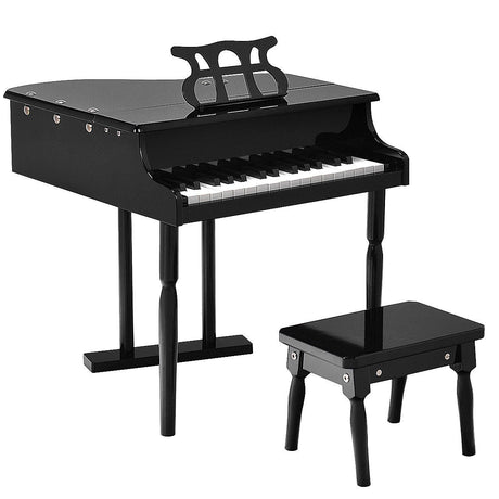 Teclado de piano de juguete de 30 teclas para niños con banqueta, tapa de piano y atril