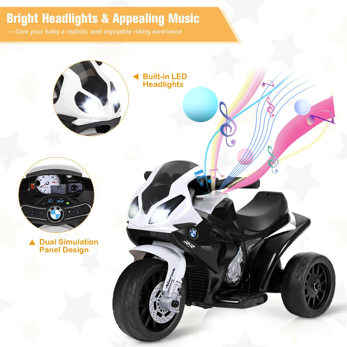 Motocicleta eléctrica BMW de 3 ruedas y 6 V con licencia para niños