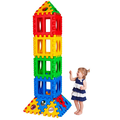 32 Piezas de Bloques Grandes de Waffle para Niños, Juguete Educativo de Construcción Apilable