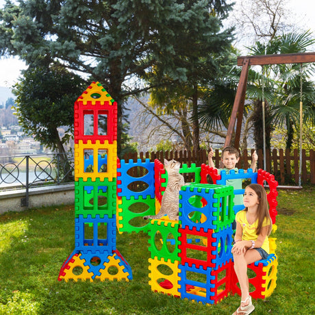 32 Piezas de Bloques Grandes de Waffle para Niños, Juguete Educativo de Construcción Apilable