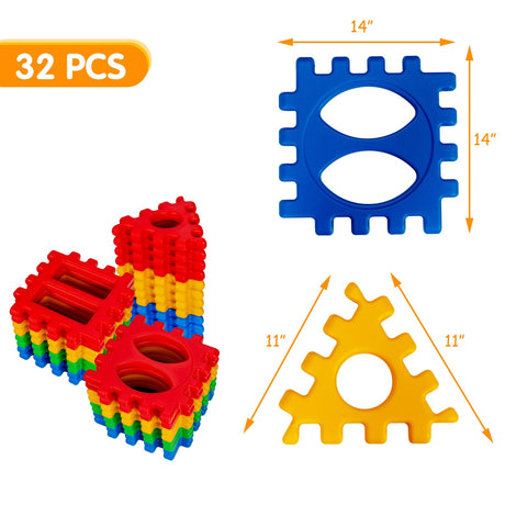 32 Piezas de Bloques Grandes de Waffle para Niños, Juguete Educativo de Construcción Apilable