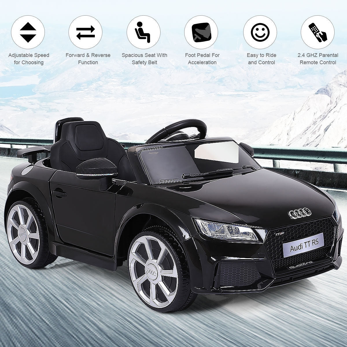 Coche Eléctrico de 12V para Niños con Control Remoto y Función de Música - Negro