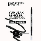 Flormar Smoky Eyes Carbon Black Waterproof Eyeliner - Long-Lasting, Waterproof Formula for Dramatic Eye Makeup