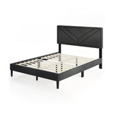 Upholstered Platform Bed with Tufted Headboard and Wooden Slats