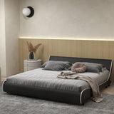 Upholstered Platform Bed Frame Low Profile Faux Leather with Curved Headboard