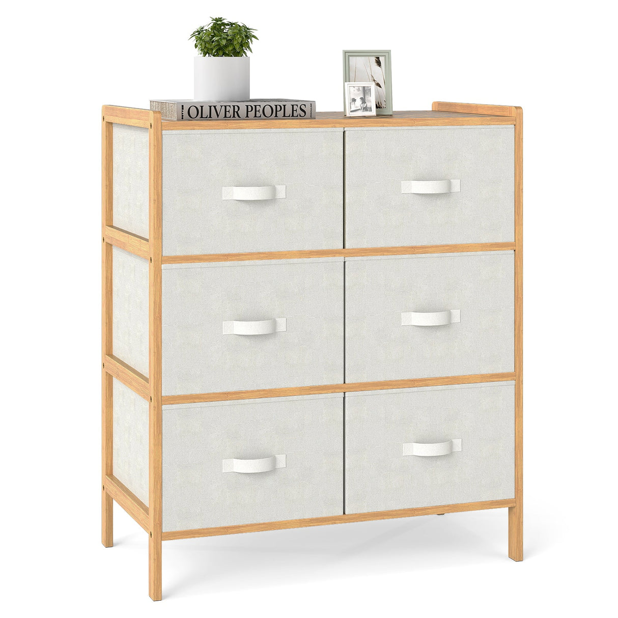 Cómoda de tela con 6 cajones y 6 cubos de tela plegables para dormitorio o sala de estar - Natural