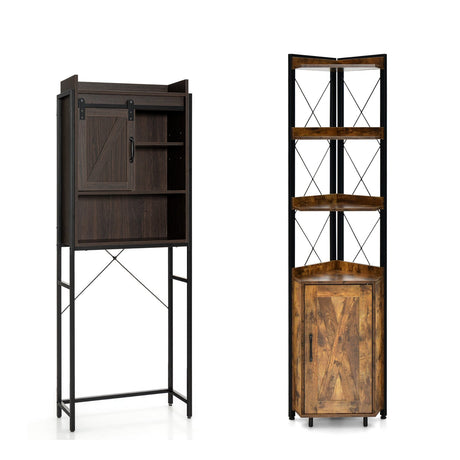 Paquete de almacenamiento de baño de 2 piezas: Mueble sobre inodoro + Estantería alta de esquina
