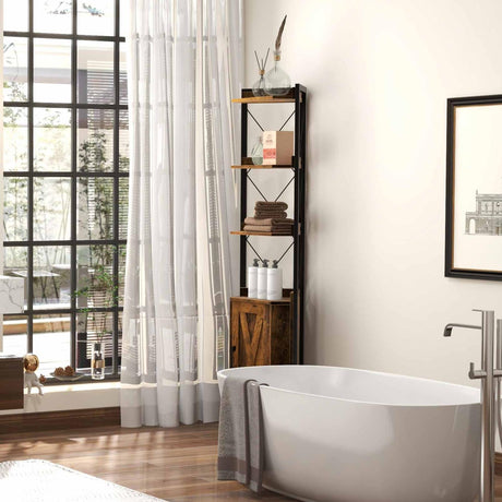 Paquete de almacenamiento de baño de 2 piezas: Mueble sobre inodoro + Estantería alta de esquina