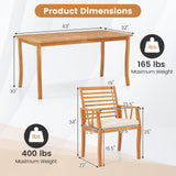 Juego de comedor de patio de 7 piezas de madera de acacia con agujero para sombrilla de 5 cm y cojines acolchados