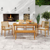 Acacia Wood Outdoor Table and Bench Chairs Set with 1.97 Inch Umbrella Hole