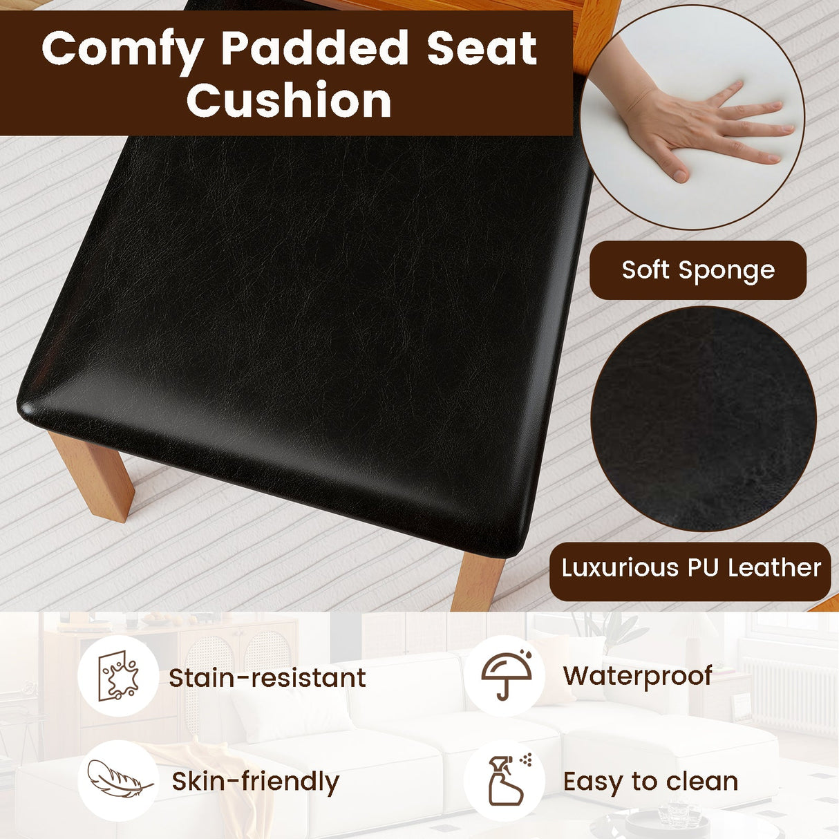 Juego de 2 sillas de comedor de madera con patas de madera de caucho para sala de estar