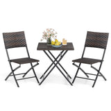 Juego de bistró de ratán de 3 piezas, mesa y sillas de comedor plegables para exterior con asiento de mimbre