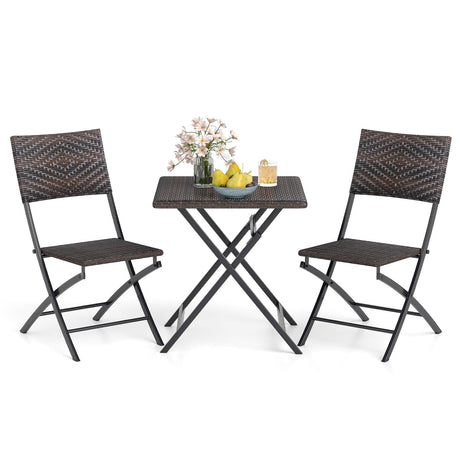 Juego de bistró de ratán de 3 piezas, mesa y sillas de comedor plegables para exterior con asiento de mimbre