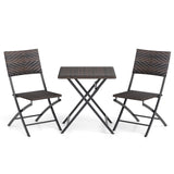 Juego de bistró de ratán de 3 piezas, mesa y sillas de comedor plegables para exterior con asiento de mimbre