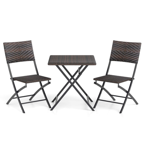 Juego de bistró de ratán de 3 piezas, mesa y sillas de comedor plegables para exterior con asiento de mimbre