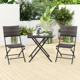 Juego de bistró de ratán de 3 piezas, mesa y sillas de comedor plegables para exterior con asiento de mimbre