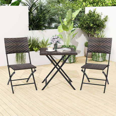 Juego de bistró de ratán de 3 piezas, mesa y sillas de comedor plegables para exterior con asiento de mimbre