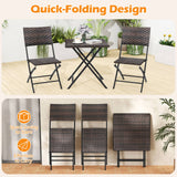 Juego de bistró de ratán de 3 piezas, mesa y sillas de comedor plegables para exterior con asiento de mimbre