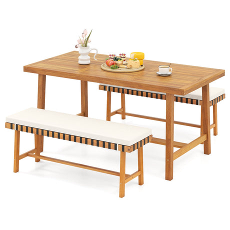 Juego de comedor de patio de 3 piezas para 4 personas, muebles estilo rústico
