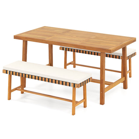 Juego de comedor de patio de 3 piezas para 4 personas, muebles estilo rústico