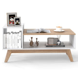 Mesa de centro de 43 pulgadas con tablero escalonado y compartimentos de almacenamiento - Blanco