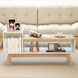 Mesa de centro de 43 pulgadas con tablero escalonado y compartimentos de almacenamiento - Blanco