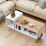 Mesa de centro de 43 pulgadas con tablero escalonado y compartimentos de almacenamiento - Blanco