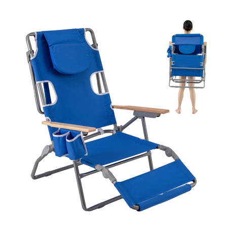 Tumbona de playa plegable 3 en 1 con reposapiés y respaldo ajustable