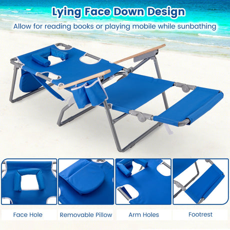 Tumbona de playa plegable 3 en 1 con reposapiés y respaldo ajustable