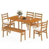 Juego de comedor de patio de 6 piezas de madera de acacia con banco, mesa rectangular y sillas