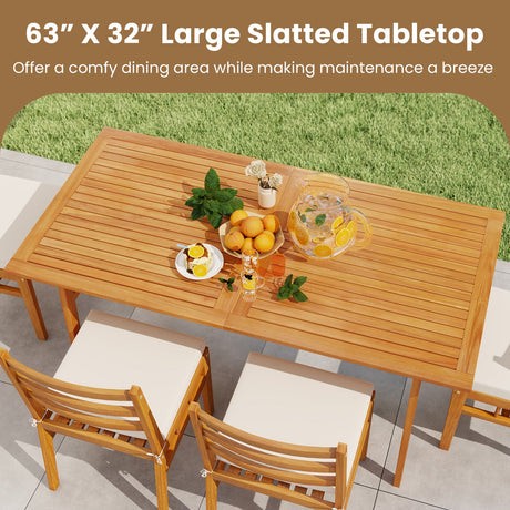Juego de comedor de patio de 3 piezas, mesa de pícnic rectangular de madera de acacia para exteriores y 2 bancos